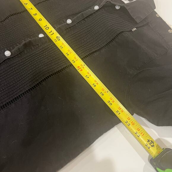 Vtg Gitano ramie cotton blend button up blouse black medium snap shoulder - Picture 8 of 9